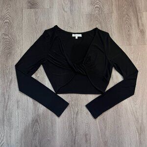WAYF Black Twist Front Long Sleeve Cropped Top Size Small